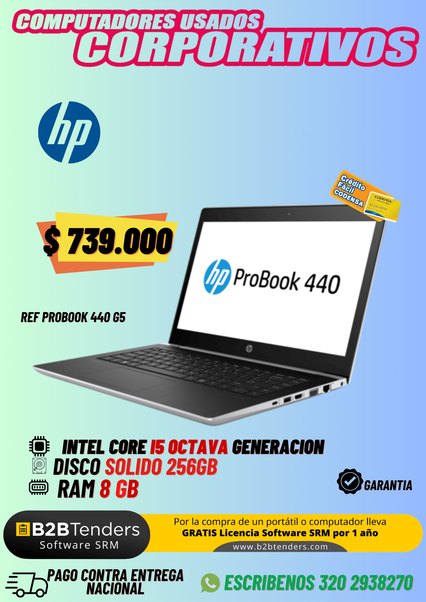 Portátil HP ProBook 440 G5 Usado | Core i5 8va Gen 8GB RAM SSD 256GB